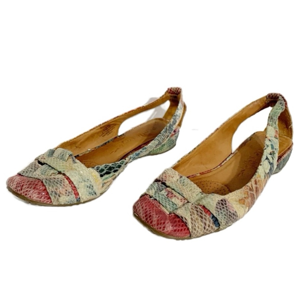 Gentle Souls It's So Fun Leather Floral Slingback Sip On Flat Sandals Wedge Heel